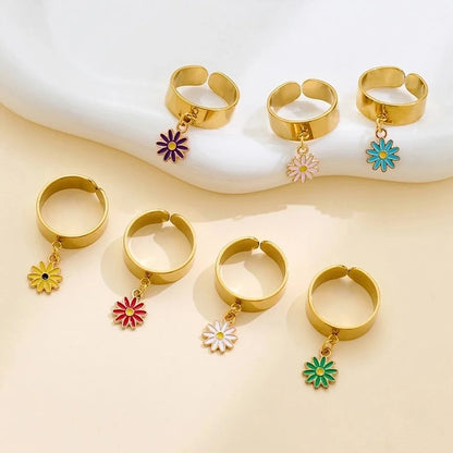 Elegant Retro Solid Color 304 Stainless Steel Enamel Open Rings