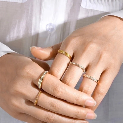 304 Stainless Steel Minimalist Inlay Circle Zircon Rings