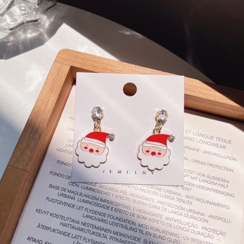 Christmas Earrings Cartoon Cute Santa Elk Earrings Sterling Silver Needle Sweet Girl Earrings