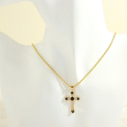 Minimalist Cross Heart Shape Copper 18k Gold Plated Zircon Pendant Necklace In Bulk