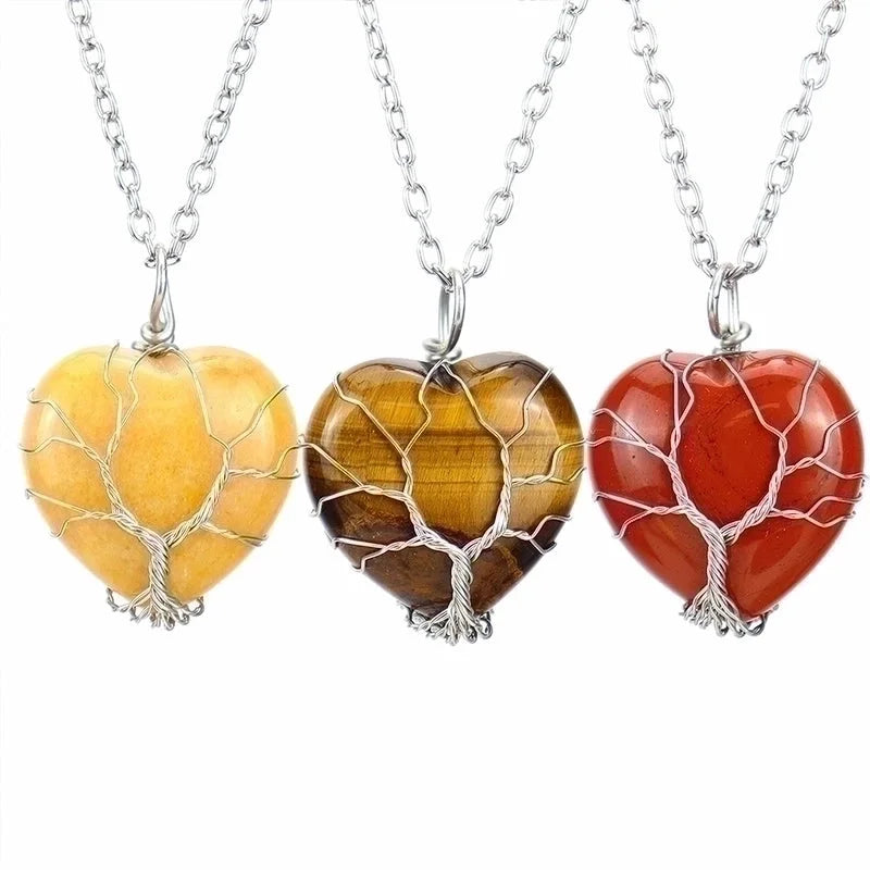 Minimalist Heart Shape Natural Stone Ferroalloy Knitting Pendant Necklace