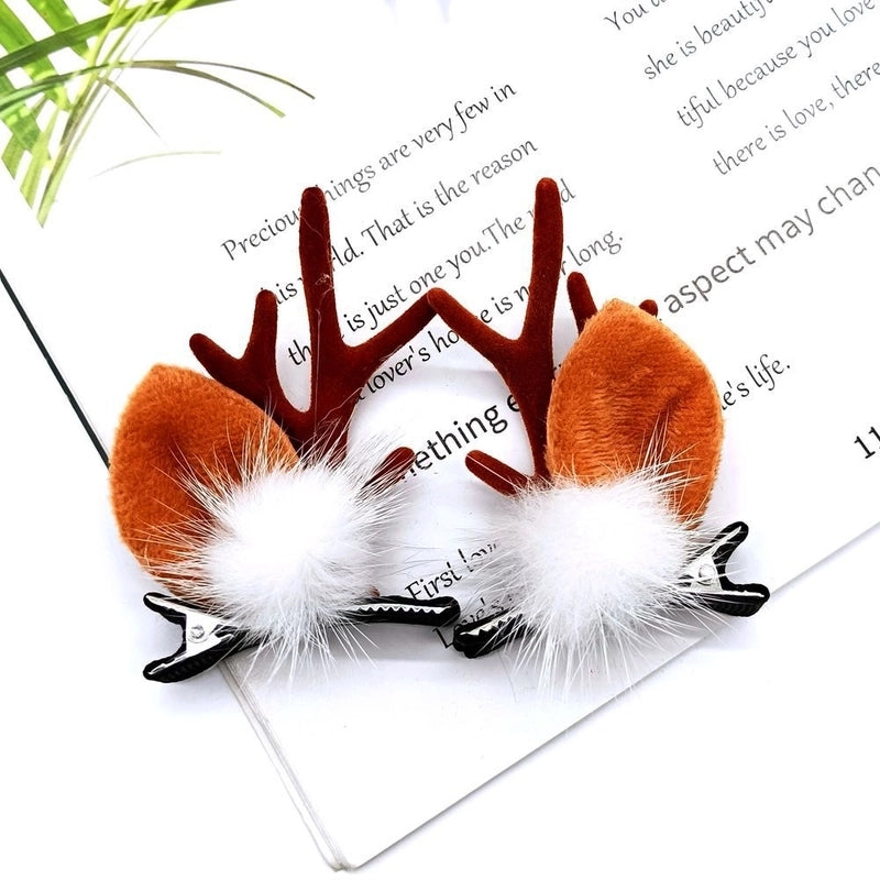 Christmas Cute Antlers Plastic Cloth Flannel Party Hairpin