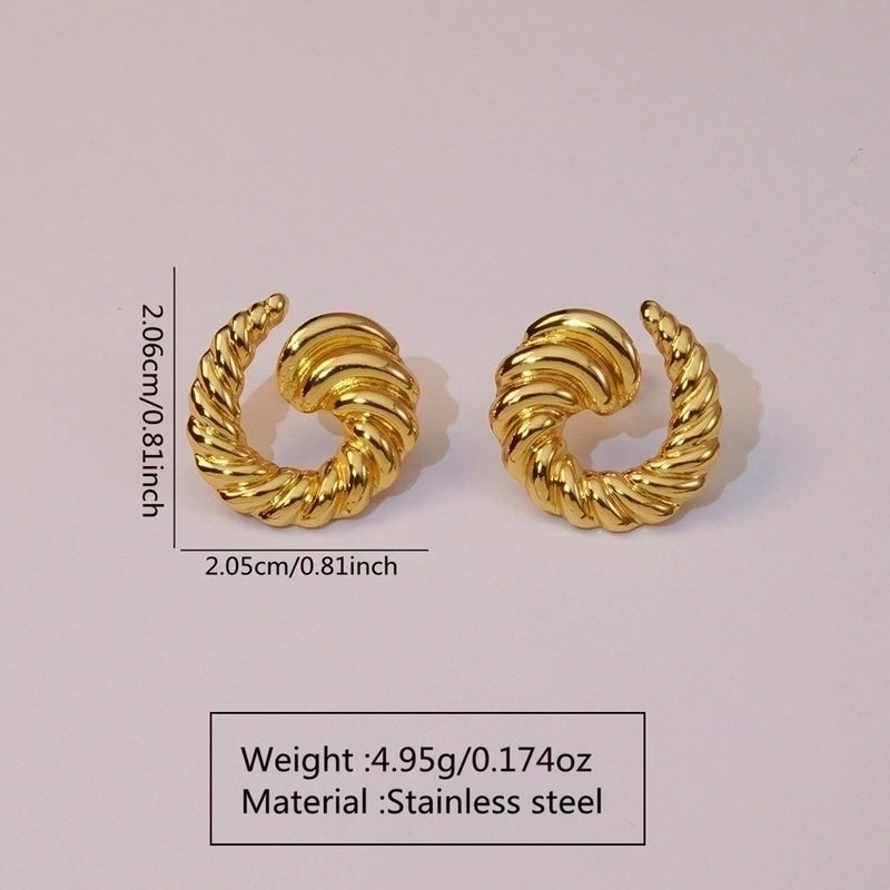 1 Pair French Style Sweet Horns Flower Asymmetrical 304 Stainless Steel Imitation Gold Ear Studs