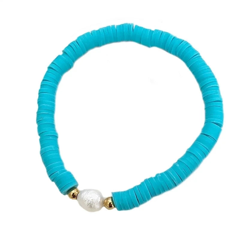 Vacation Color Block Solid Color Baroque Pearls Soft Clay Steel Ball Bracelets