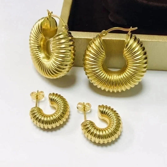 1 Pair IG Style Spiral Stripe Plating 304 Stainless Steel 18K Gold Plated Earrings Ear Studs