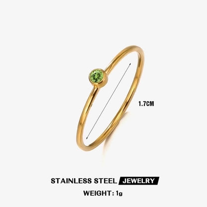 304 Stainless Steel 18K Gold Plated Minimalist Plating Inlay Round Rhinestones Birthstone Rings