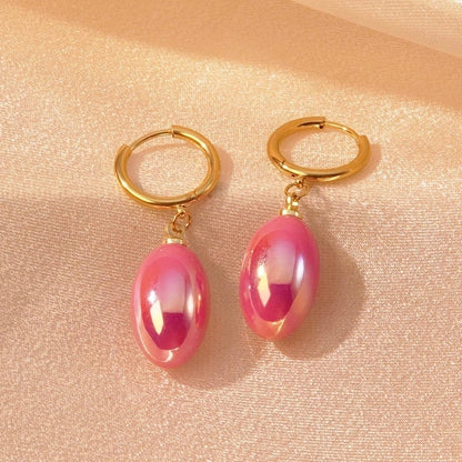 1 Pair IG Style Y2K Fairy Style Geometric Oval Plating Inlay 304 Stainless Steel Plastic 18K Gold Plated Drop Earrings