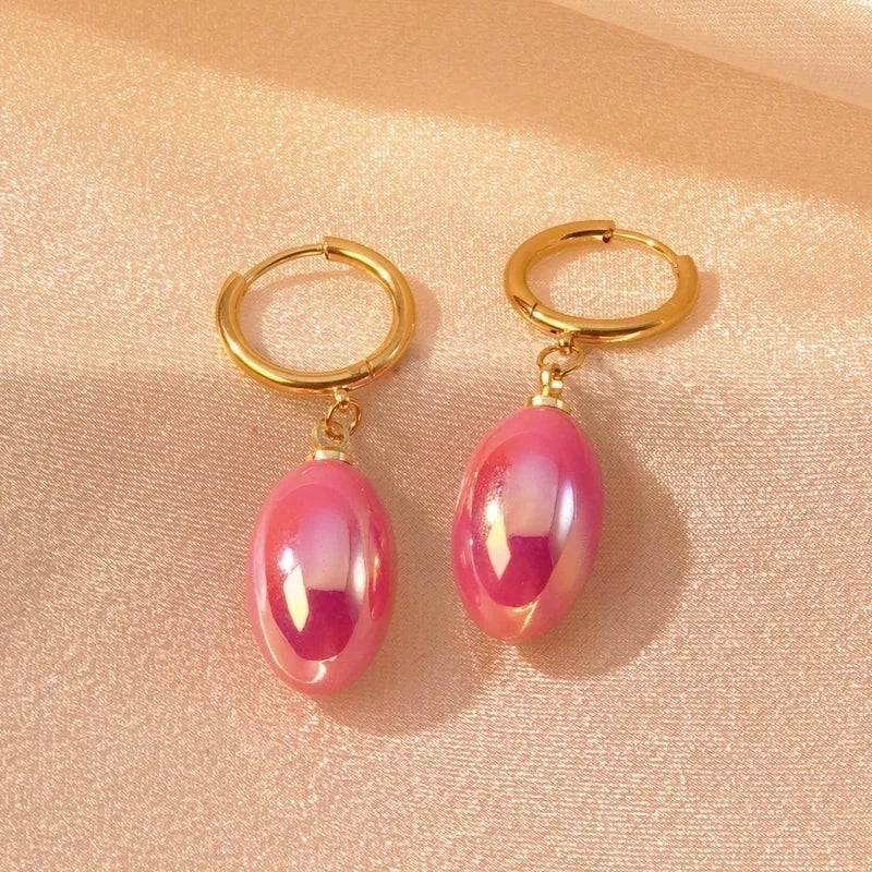 1 Pair IG Style Y2K Fairy Style Geometric Oval Plating Inlay 304 Stainless Steel Plastic 18K Gold Plated Drop Earrings