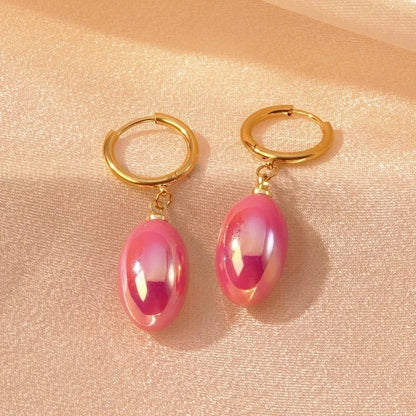 1 Pair IG Style Y2K Fairy Style Geometric Oval Plating Inlay 304 Stainless Steel Plastic 18K Gold Plated Drop Earrings