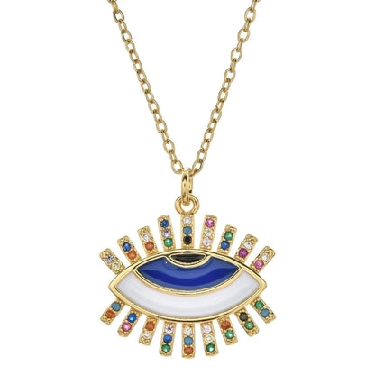 Bohemian Devil's Eye Heart Shape Stainless Steel Inlay Artificial Crystal Pendant Necklace