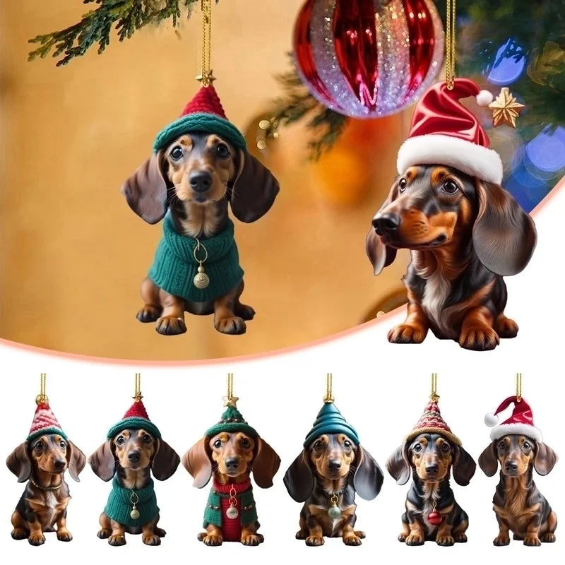 Cross-border New Christmas Fun Sausage Dog Car Decoration Pendant Acrylic Flat Car Interior Decoration Pendant