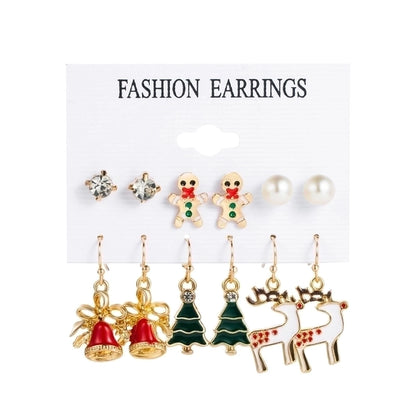 1 Set Cute Christmas Tree Santa Claus Snowman Alloy Drop Earrings Ear Studs