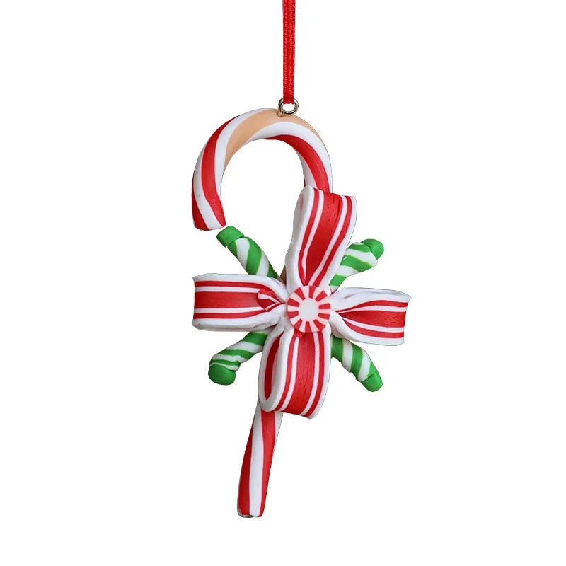 Christmas Elegant Cute Lollipop Soft Clay Indoor Family Gathering Party Hanging Ornaments Decorations Hanging Ornaments