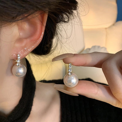 1 Pair Retro Heart Shape Bow Knot Inlay Silver Artificial Pearls Zircon Earrings