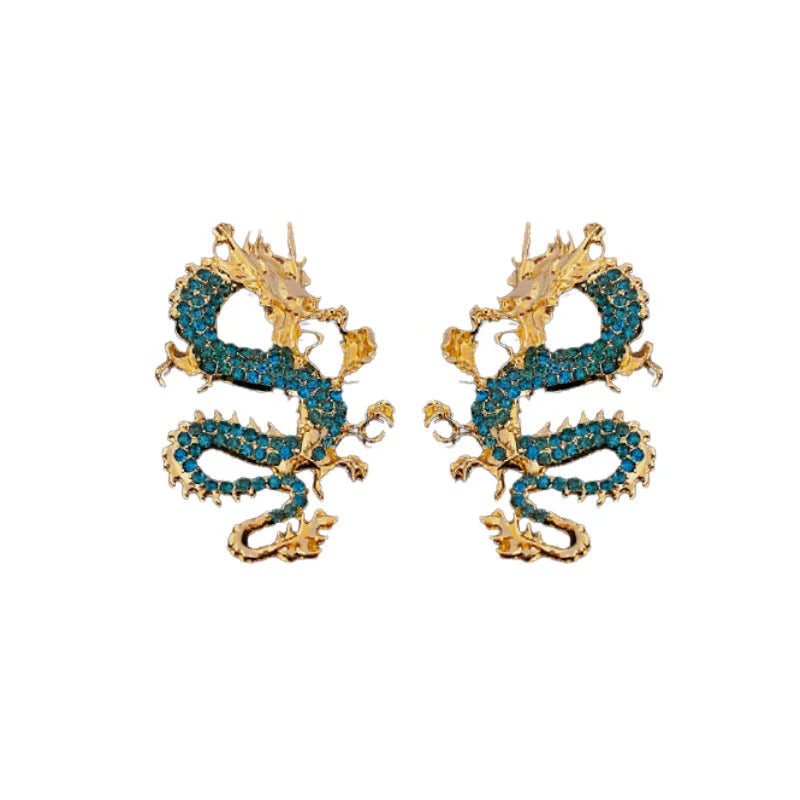 Fashion Dragon Chinese Zodiac Animal Zircon Electroplating Earrings