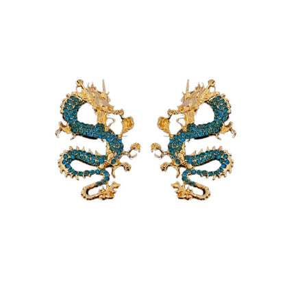 Fashion Dragon Chinese Zodiac Animal Zircon Electroplating Earrings