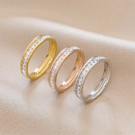 Basic Modern Style Classic Style Geometric Titanium Steel Zircon Inlay Rings