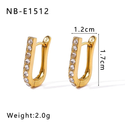 1 Piece Modern Style Minimalist Classic Style Geometric Inlay 304 Stainless Steel Rhinestones Glass Bead 18K Gold Plated Earrings