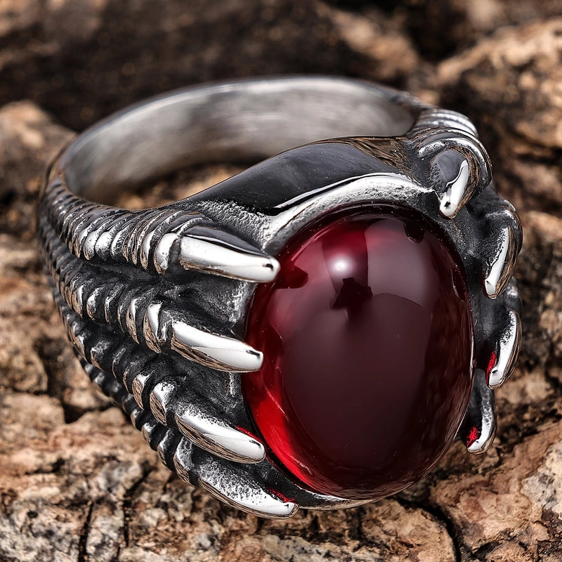Retro Punk Oval 304 Stainless Steel Polishing Inlay Artificial Gemstones Halloween Men'S Rings
