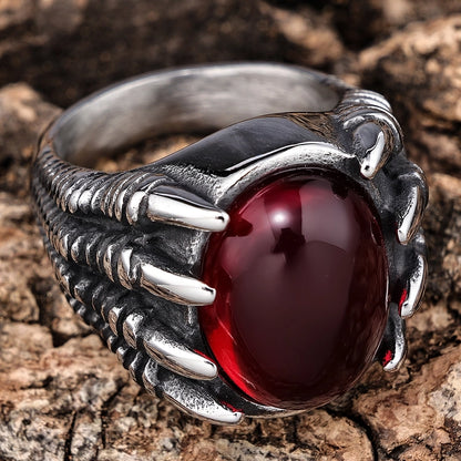 Retro Punk Oval 304 Stainless Steel Polishing Inlay Artificial Gemstones Halloween Men'S Rings