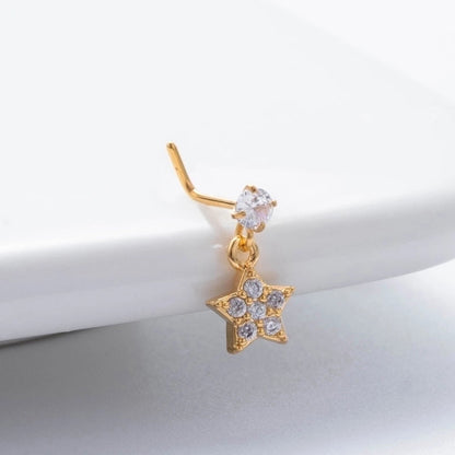 1 Piece Nose Rings & Studs Basic Classic Style Heart Shape Flower Butterfly 316L Stainless Steel Copper Plating Inlay Zircon