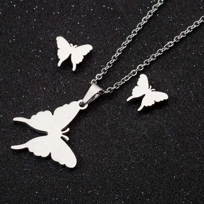 Minimalist Geometric Leaf Heart Shape Stainless Steel Plating Earrings Necklace 1 Set