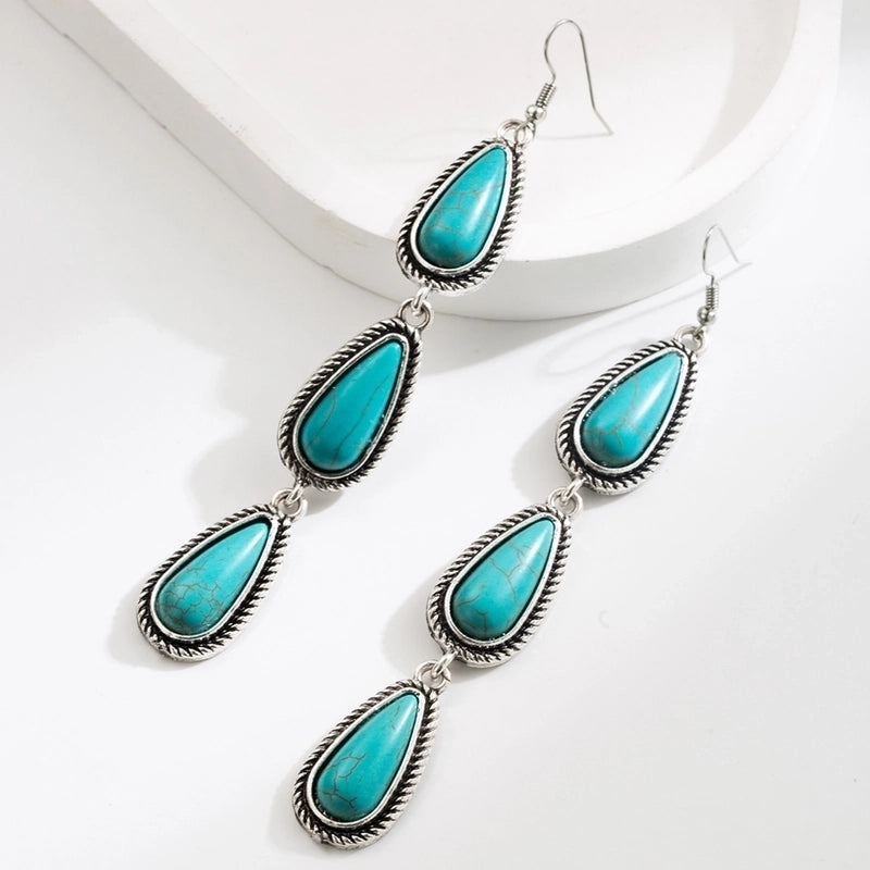 1 Pair Ethnic Style Classic Style Water Droplets Flower Inlay Alloy Turquoise Gold Plated Drop Earrings