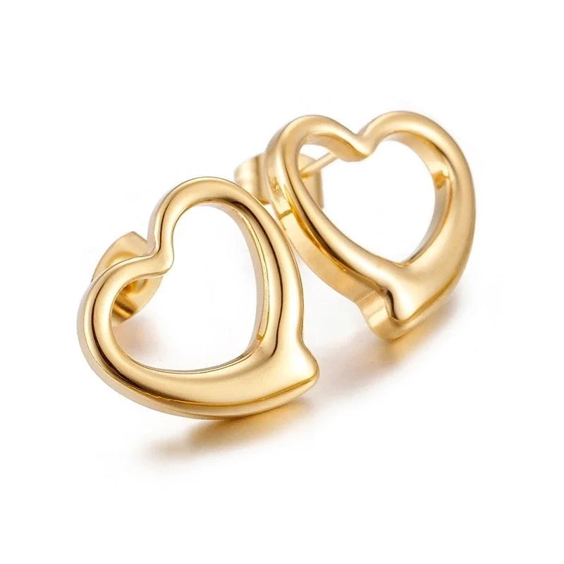Fashion Heart Plating Titanium Steel No Inlaid 18K Gold Plated Earrings
