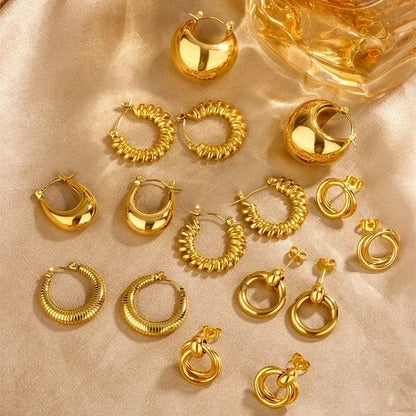 1 Pair Vintage Style U Shape Double Ring Circle Plating 304 Stainless Steel 18K Gold Plated Stainless Steel Earrings