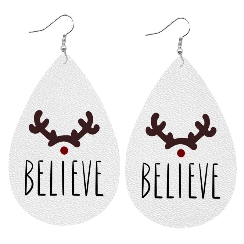 1 Pair Minimalist Classic Style Streetwear Christmas Tree Water Droplets Snowflake Pu Leather Drop Earrings