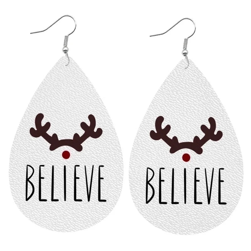 1 Pair Minimalist Classic Style Streetwear Christmas Tree Water Droplets Snowflake Pu Leather Drop Earrings