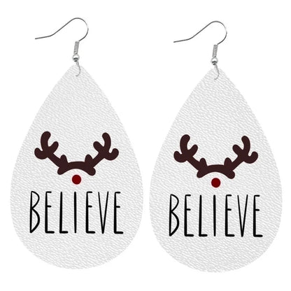 1 Pair Minimalist Classic Style Streetwear Christmas Tree Water Droplets Snowflake Pu Leather Drop Earrings