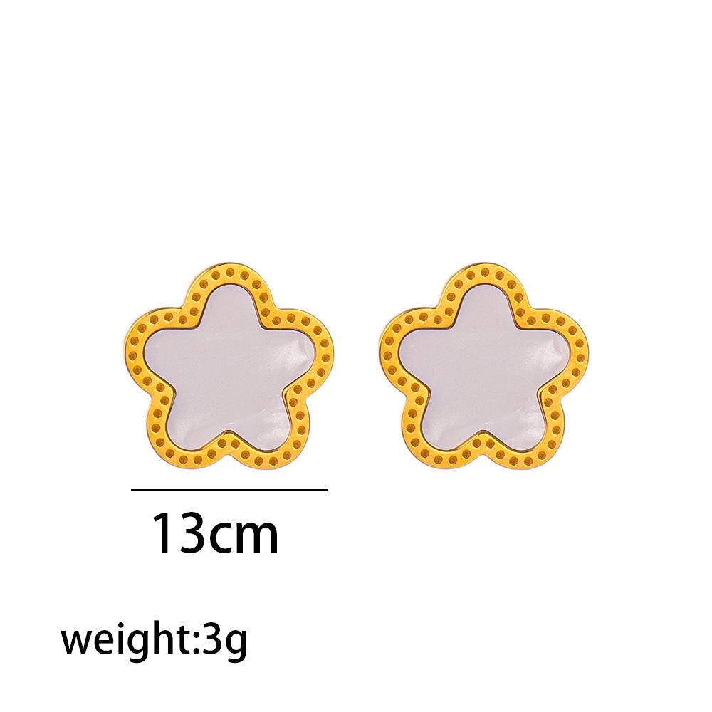 Fashion Flower Titanium Steel 18K Gold Plated Stud Earrings
