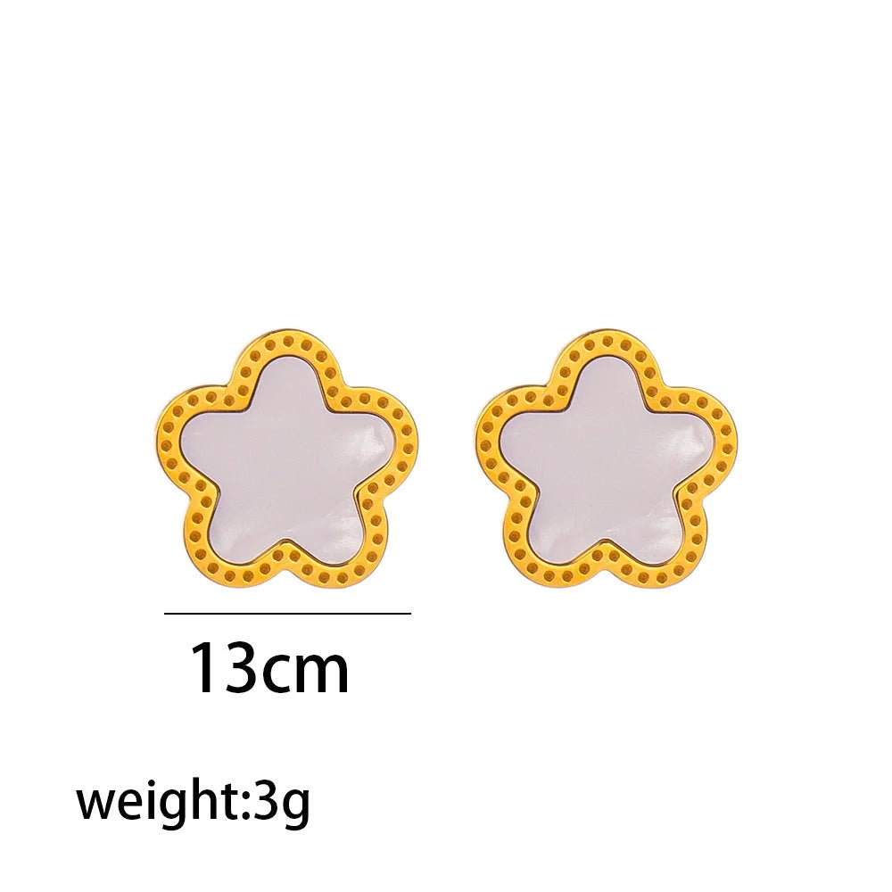 Fashion Flower Titanium Steel 18K Gold Plated Stud Earrings