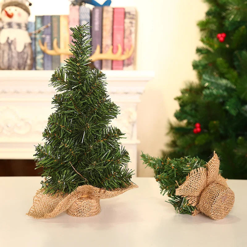 2 Pieces Christmas Tree 20cm Green Tree 30cm Mini Christmas Tree Burlap Base Tree Christmas Holiday Mall Window Desktop Ornament