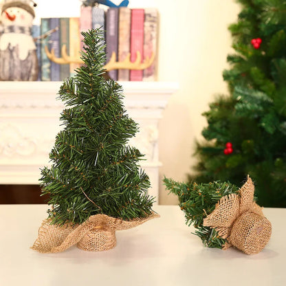 2 Pieces Christmas Tree 20cm Green Tree 30cm Mini Christmas Tree Burlap Base Tree Christmas Holiday Mall Window Desktop Ornament