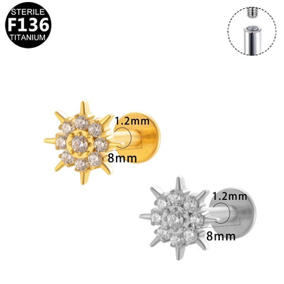 1 Piece Lip Rings Minimalist Snowflake Pure Titanium Plating Inlay Zircon White Gold Plated Silver Plated Lip Rings Ear Cartilage Rings & Studs