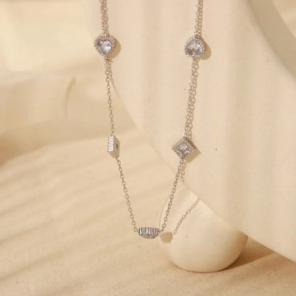 Minimalist Commute Geometric Heart Shape Solid Color 304 Stainless Steel Zircon 18K Gold Plated Inlay Jewelry Set