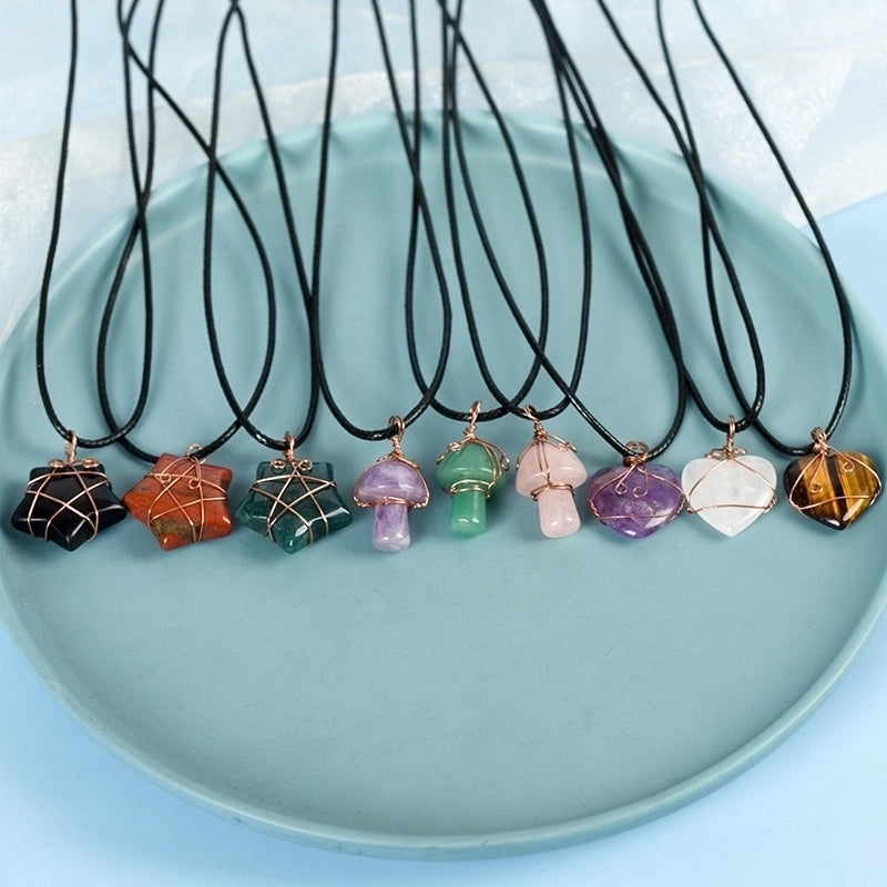 Natural Crystal Stone Mini Stars Heart Mushroom Handmade Pendant
