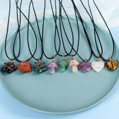 Natural Crystal Stone Mini Stars Heart Mushroom Handmade Pendant