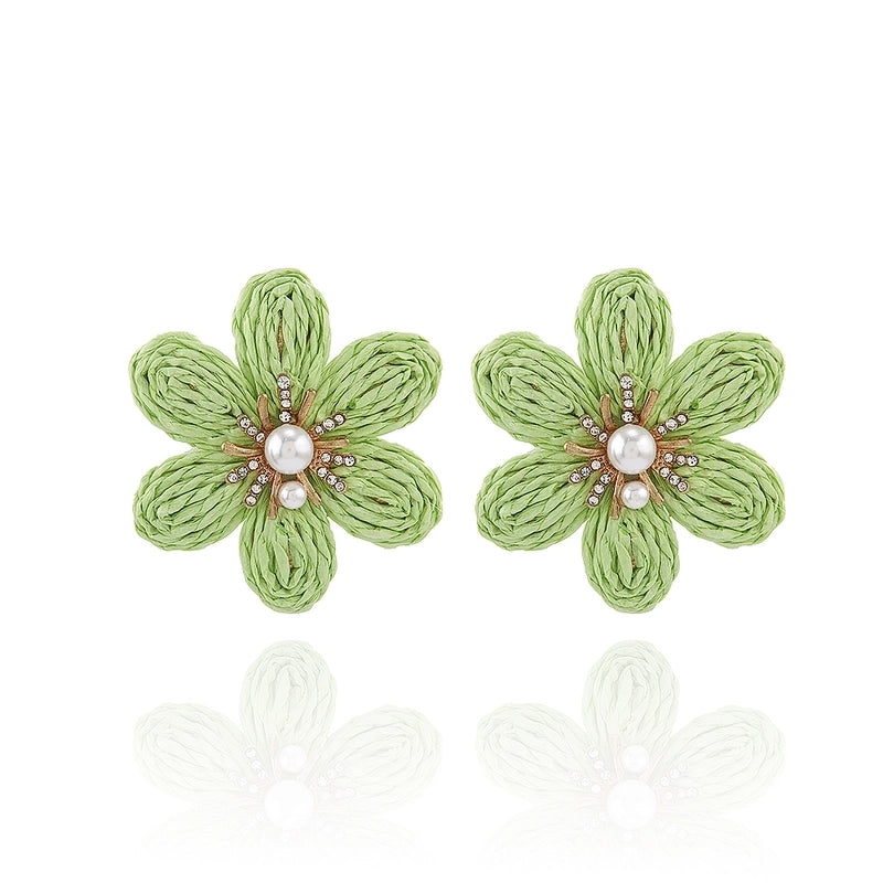 1 Pair Hawaiian Modern Style Sweet Flower Inlay Imitation Pearl Alloy Raffia Imitation Pearl Drop Earrings