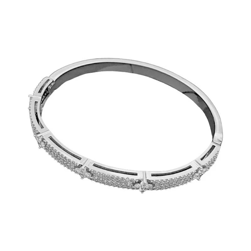 Elegant Flower 304 Stainless Steel Zircon Bangle In Bulk