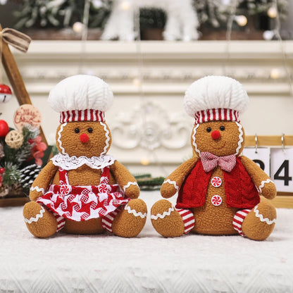 Christmas Decoration Supplies Cartoon Sitting Large Gingerbread Man Couple Figurines Desktop Decoration Props