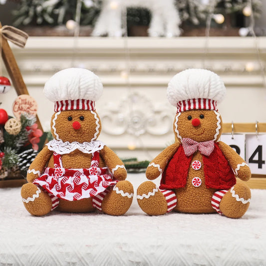 Christmas Decoration Supplies Cartoon Sitting Large Gingerbread Man Couple Figurines Desktop Decoration Props
