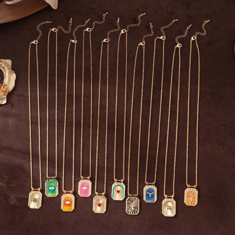 Copper Gold Plated Enamel Tarot Pendant Necklace