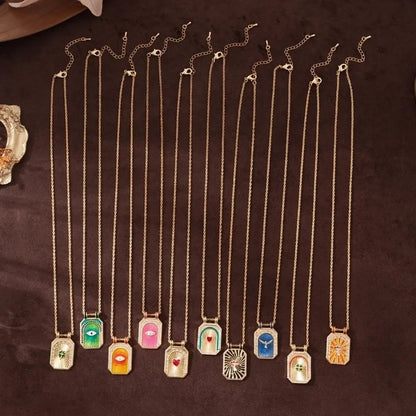 Copper Gold Plated Enamel Tarot Pendant Necklace