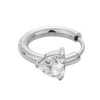 1 Piece Modern Style Minimalist Classic Style Solid Color Inlay 316L Stainless Steel Zircon 14K Gold Plated Hoop Earrings