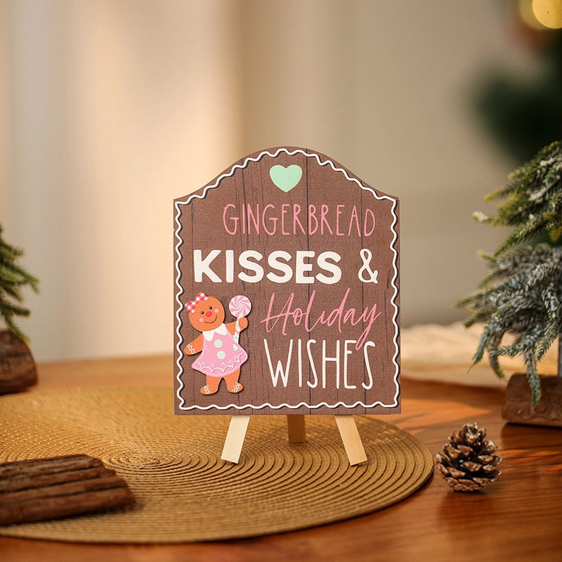 Christmas Cartoon Style Cute Pastoral Gingerbread Letter Wood Festival Hanging Ornaments Ornaments Decorative Props