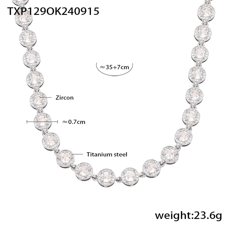 New Arrival Titanium Steel Full Diamond 3A Zircon Mixed Color Bracelet PVD Vacuum Electroplating Non-Fading Necklace Jewelry Suit