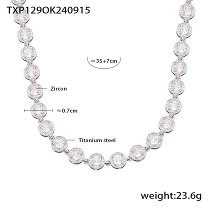 New Arrival Titanium Steel Full Diamond 3A Zircon Mixed Color Bracelet PVD Vacuum Electroplating Non-Fading Necklace Jewelry Suit
